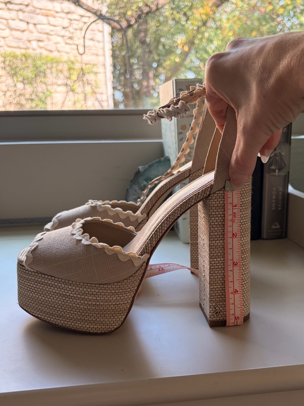 Sam Edelman Kori Cream Raffia Platform Heels Size 8 - Picture 7 of 8